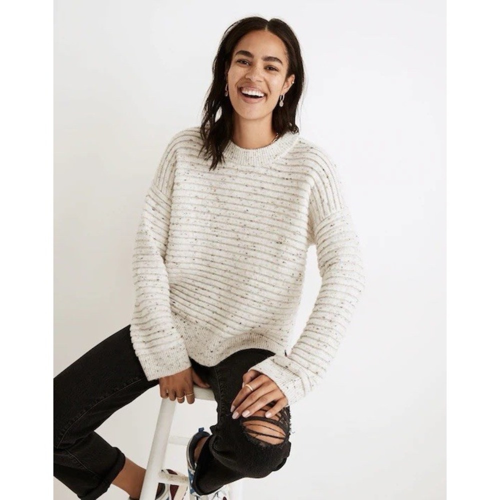 Madewell Donegal Elsmere Cream Marled Wool Blend Ribbed Sweater Size Small Cozy